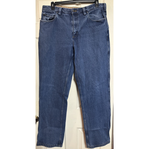 Duluth Trading Co Jeans Mens 38x36 Blue Denim Carpenter Work Pants Utility Heavy - Picture 1 of 12